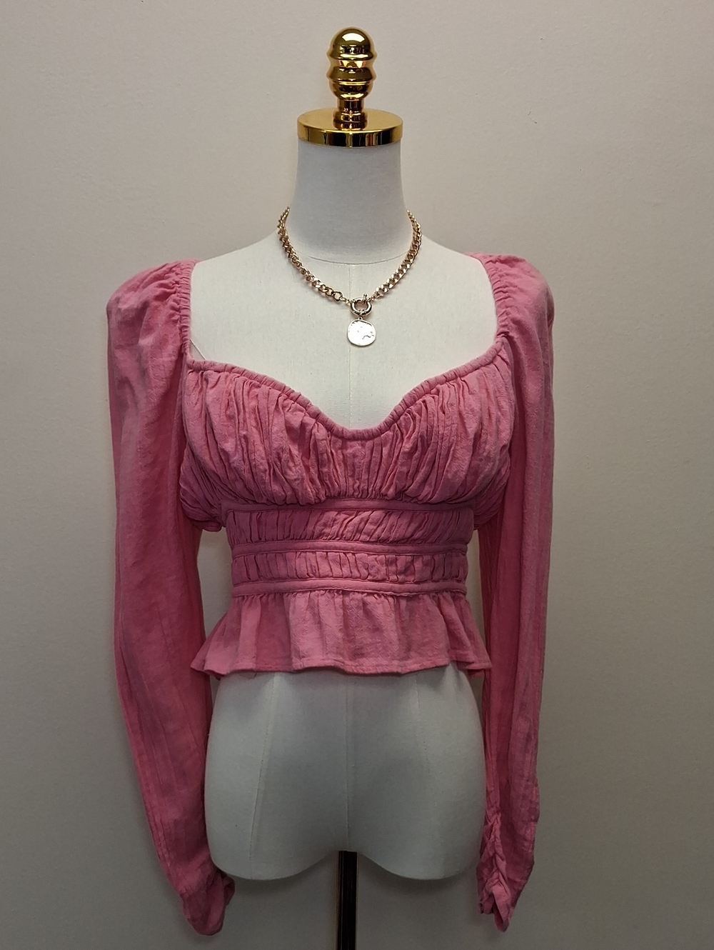 Free People Pink Ruched Sweetheart Peplum Top Size 2